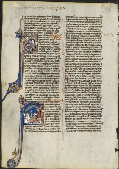 Blad uit een Latijnse Bijbel: Initiaal A en Initiaal A: Judith onthoofdt Holofernes, c. 1230-1240 door Leber Group