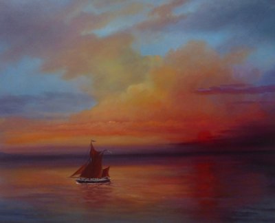 Rode zeilen - Thames Barge vol zeil, 2022 door Lee Campbell