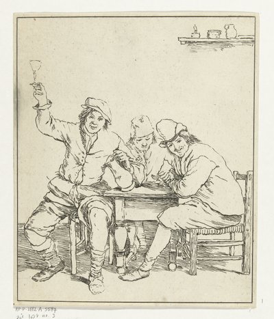 Drie mannen aan tafel roken en drinken door Leendert Brasser