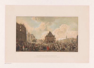 Dam in Amsterdam met het paleis in aanbouw door Leendert Izaac Frederikus Grondijs