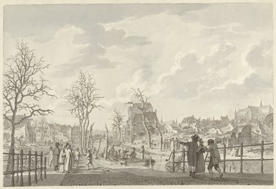 Ruïnen op het Rapenburg te Leiden, na de Buskruitramp van 12 januari 1807 door Leendert Overbeek