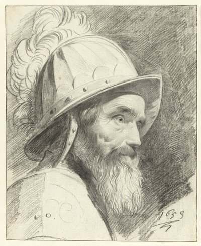 Buste van krijgsman met helm door Leendert van der Cooghen