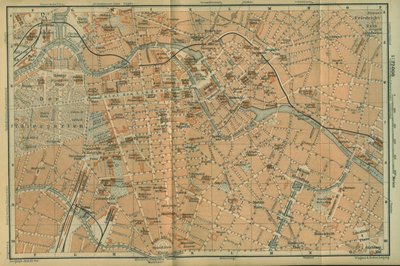 Kaart van het centrum van Berlijn, uit een reisgids Baedeker