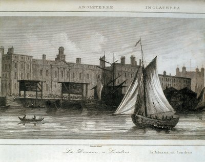 Londense douane op de rivier de Theems, Engeland (gravure) door Lemaitre