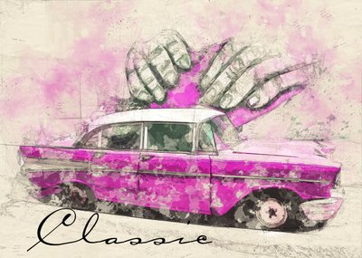 Klassieke roze droomauto door Lembayung senja studio [Vintage Poster]