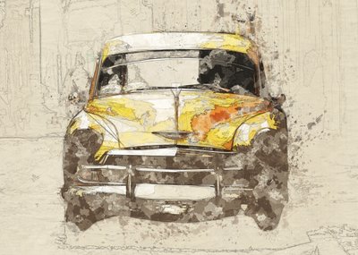 Klassieke gele auto door Lembayung senja studio [Vintage Poster]