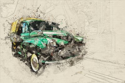 Groene oude auto door Lembayung senja studio [Vintage Poster]