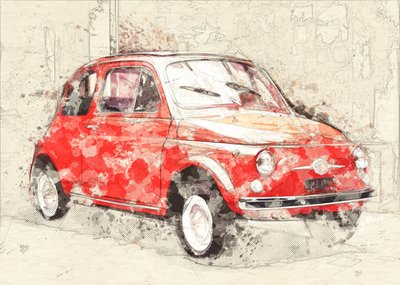 Schets van een rode oldtimer door Lembayung senja studio [Vintage Poster]