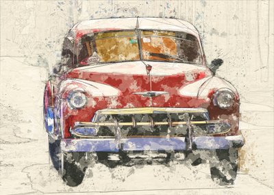 Rode oldtimer door Lembayung senja studio [Vintage Poster]