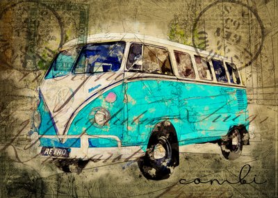 Vintage Blue Van door Lembayung senja studio [Vintage Poster]