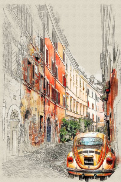 Schets van Vintage Car City door Lembayung senja studio [Vintage Poster]