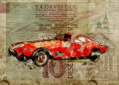 Vintage rode sportwagen door Lembayung senja studio [Vintage Poster]