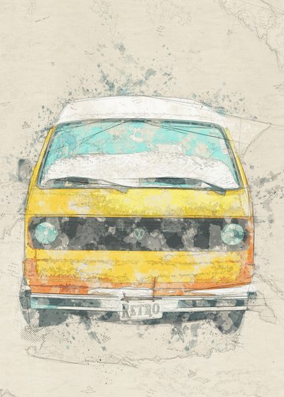 Yellow Retro Camper Van door Lembayung senja studio [Vintage Poster]