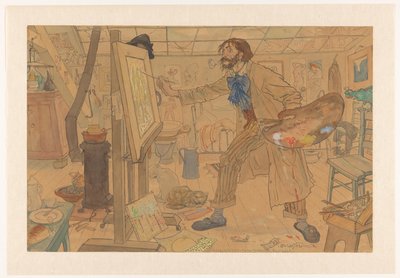 Atelier van een modern schilder door Leo Gestel (signed by artist)