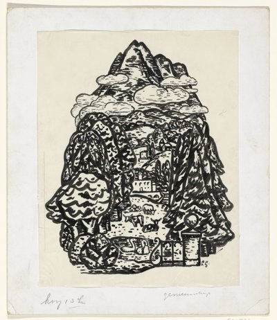Berglandschap met bomen en vee door Leo Gestel (signed by artist)
