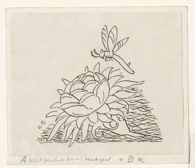 Bloem met een libelle door Leo Gestel (signed by artist)