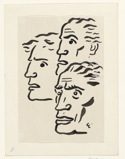 Drie mannengezichten door Leo Gestel (signed by artist)