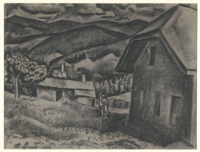 Landschap met vrouw met kind voor een huis door Leo Gestel (signed by artist)