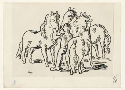Man met drie paarden door Leo Gestel (signed by artist)