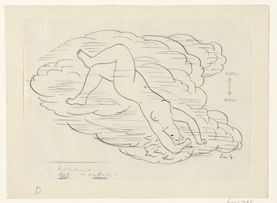 Naakte vrouw in de wolken door Leo Gestel (signed by artist)
