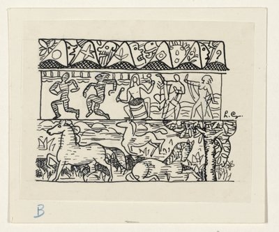 Paarden, dansende mensen en maskers door Leo Gestel (signed by artist)