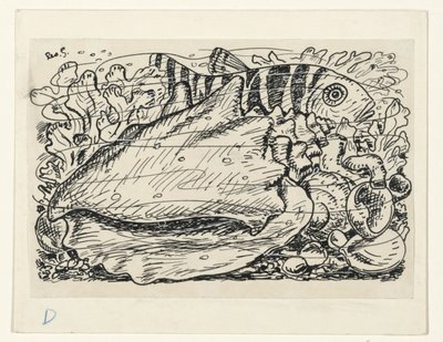 Vis en schelp in het water door Leo Gestel (signed by artist)