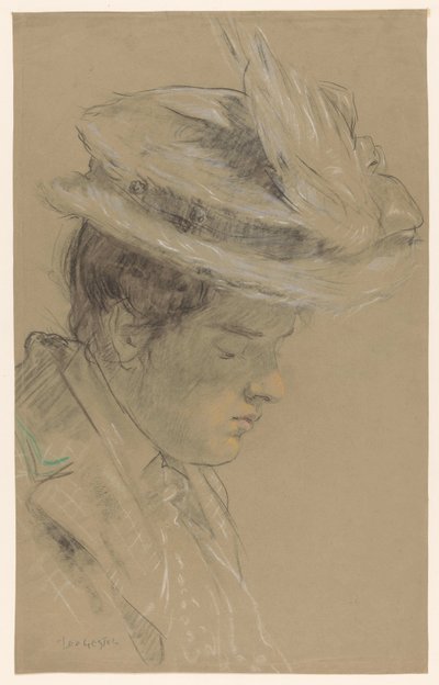 Vrouw met hoed, naar beneden kijkend door Leo Gestel (signed by artist)
