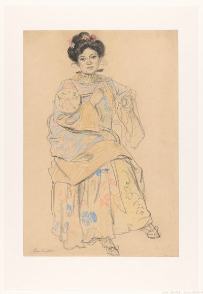Zittende vrouw in Japanse kleding door Leo Gestel (signed by artist)