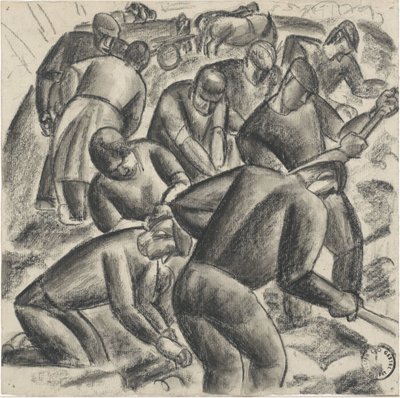 Aardappelrooiers aan het werk op het land door Leo Gestel