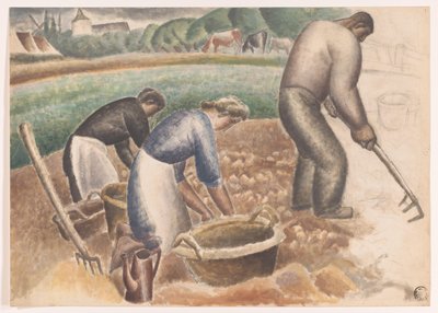 Aardappelrooiers op het land door Leo Gestel