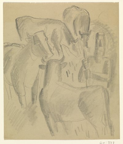 Boer met vier koeien door Leo Gestel