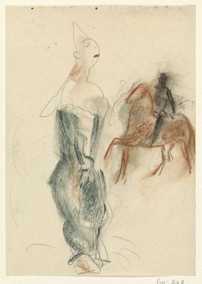 Clown en ruiter te paard door Leo Gestel