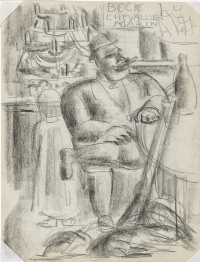 Jager Zittend aan Cafétafel, in Zwart Krijt door Leo Gestel