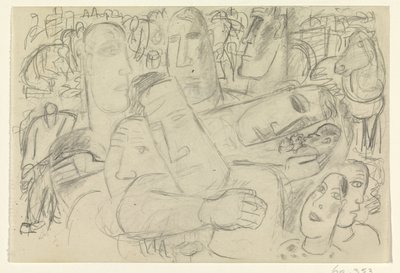 Mensen, gezichten en een paard door Leo Gestel