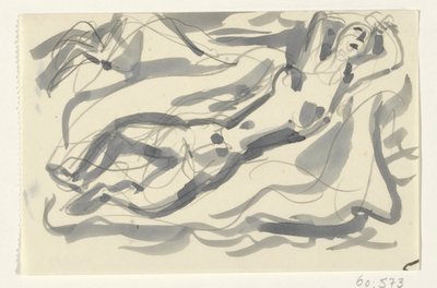 Naakte vrouw en paard in de zee door Leo Gestel