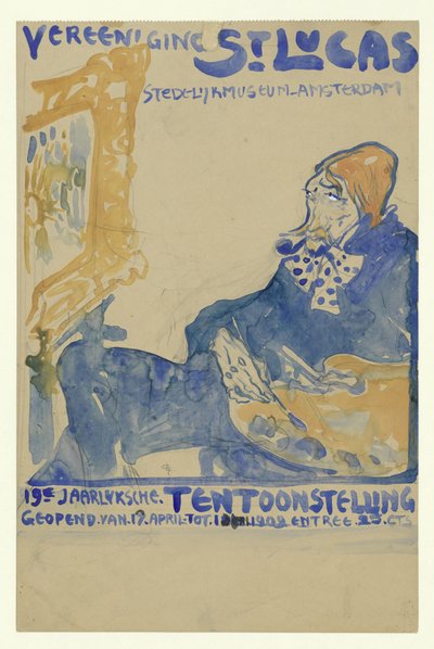 Ontwerp voor het affiche van de 19e jaarlijkse Tentoonstelling van Vereening St. Lukas in het Stedelijk Museum te Amsterdam door Leo Gestel