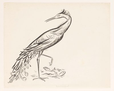 Reiger aan het water met twee vissen bij zijn poten door Leo Gestel