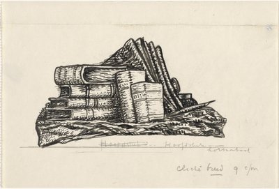 Stapel boeken en schrijfwaren door Leo Gestel
