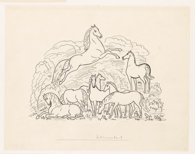 Studieblad met acht paarden door Leo Gestel