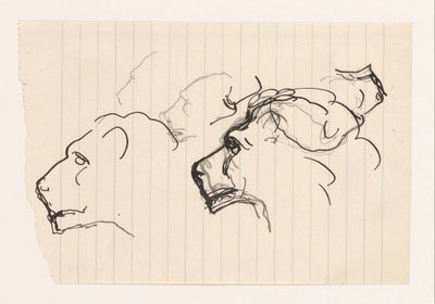 Studieblad met leeuwenkoppen door Leo Gestel
