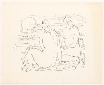 Twee naakte vrouwen aan het strand door Leo Gestel