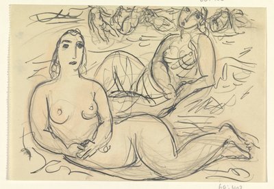 Twee naakte vrouwen in het water door Leo Gestel