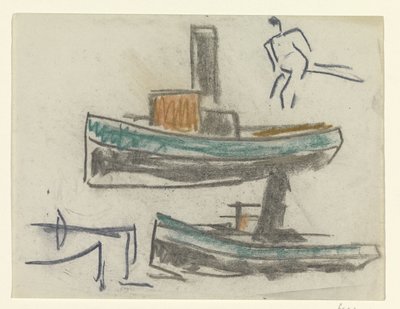 Twee schepen en een figuur door Leo Gestel