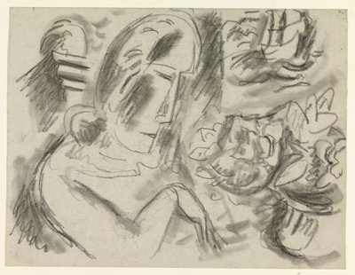 Vrouw met een bos bloemen door Leo Gestel