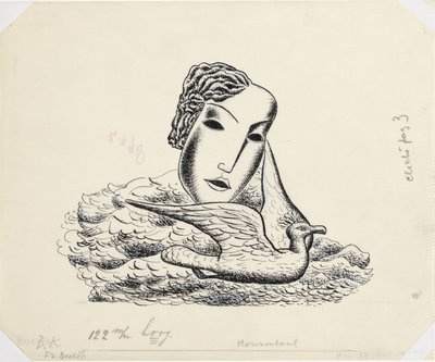 Vrouwenkop met vogel (schets) door Leo Gestel
