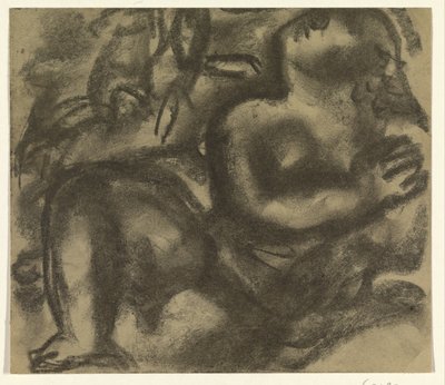 Zittend vrouwelijk naakt in een landschap door Leo Gestel