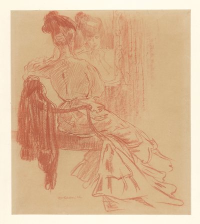 Zittende dame voor spiegel door Leo Gestel