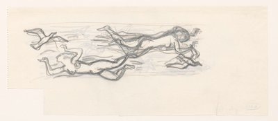 Zwevende naakte vrouwen in de lucht tussen de zeemeeuwen door Leo Gestel