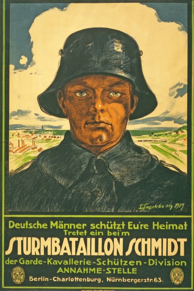 Sturmbataillon Schmidt; Duitse mannen bescherm uw vaderland! Word lid bij ... Pub. Berlijn, 1917 door Leo Impekoven