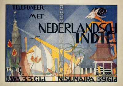 Poster Telefoneer met Nederlandsch-Indië door Leo Visser